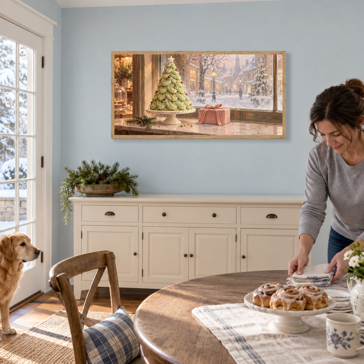 A Frosted Christmas Window — Light wood Framed Christmas Canvas Wall Art — Another holiday activity and complete artwork — Image 3