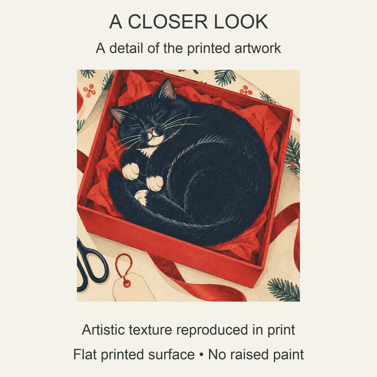 Gift Wrapping: Cat on Duty — Christmas Canvas Wall Art — 画芯局部细节 — Image 4