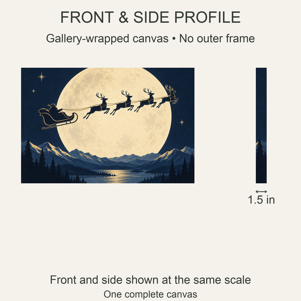 Sleigh Across the Moon — Christmas Canvas Wall Art — 正面与真实厚度 — Image 5