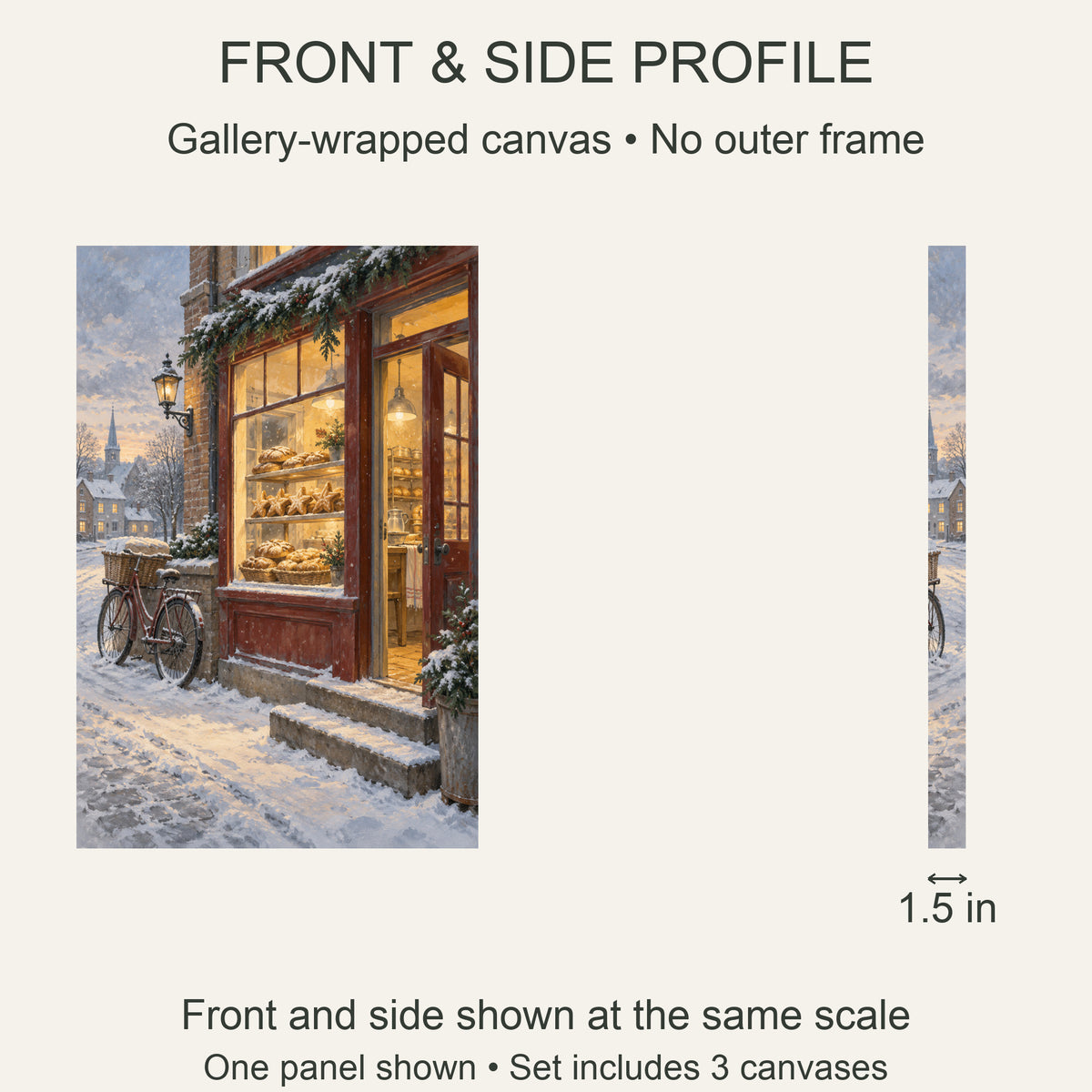 Christmas Bakery at Six — Christmas Canvas Wall Art Set of 3 — 正面与真实厚度 — Image 5