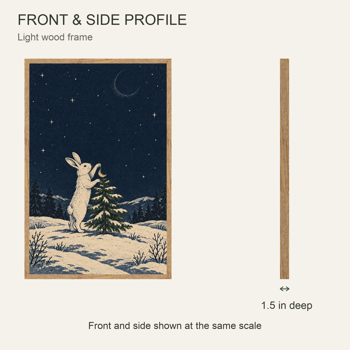 Who Hung the Moon on the Tree — Light Wood Framed Christmas Canvas Wall Art — 正面与真实厚度 — Image 5
