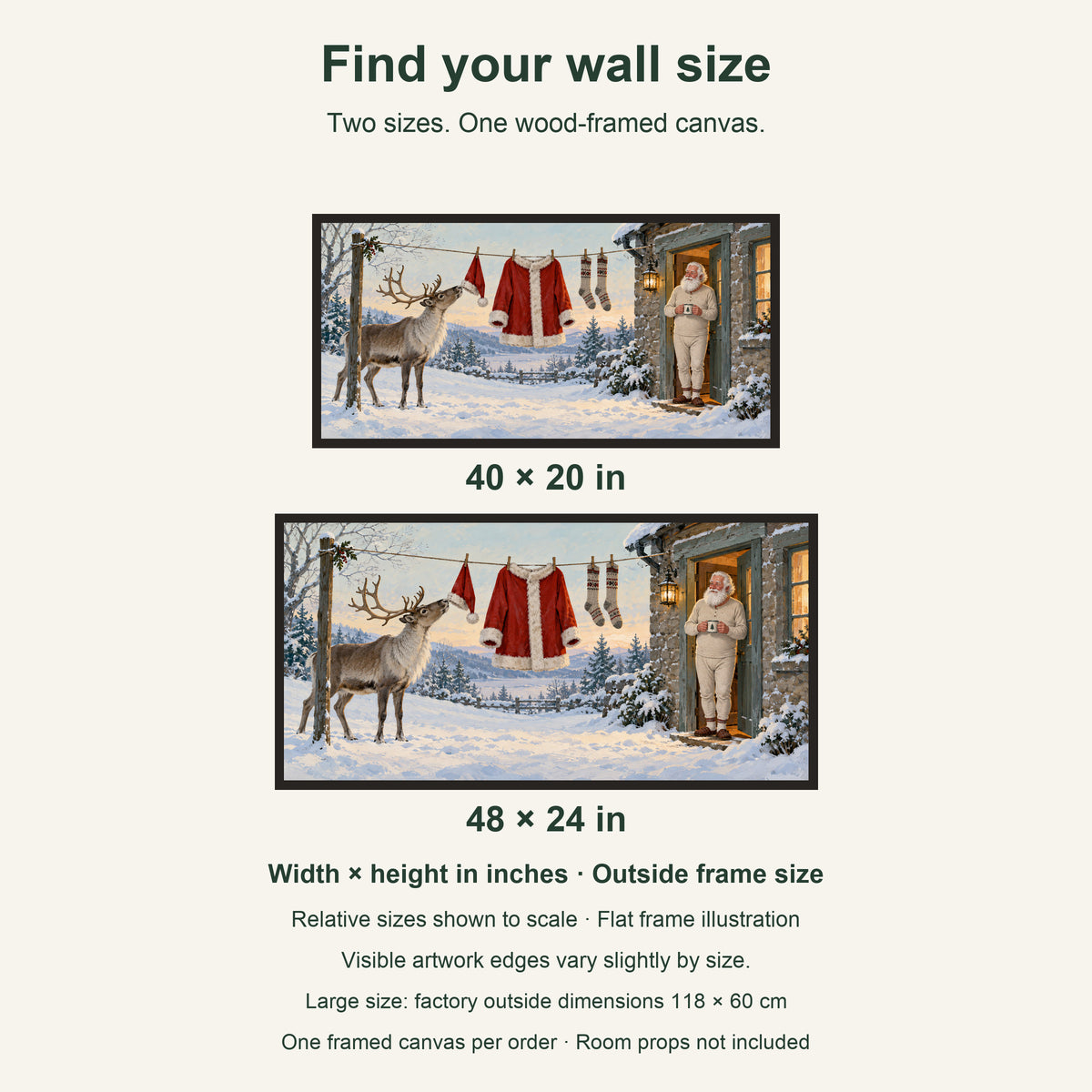 Even Santa Has Laundry Day — Black Wood Framed Christmas Canvas Wall Art — artwork size comparison, width × height in inches — Image 8