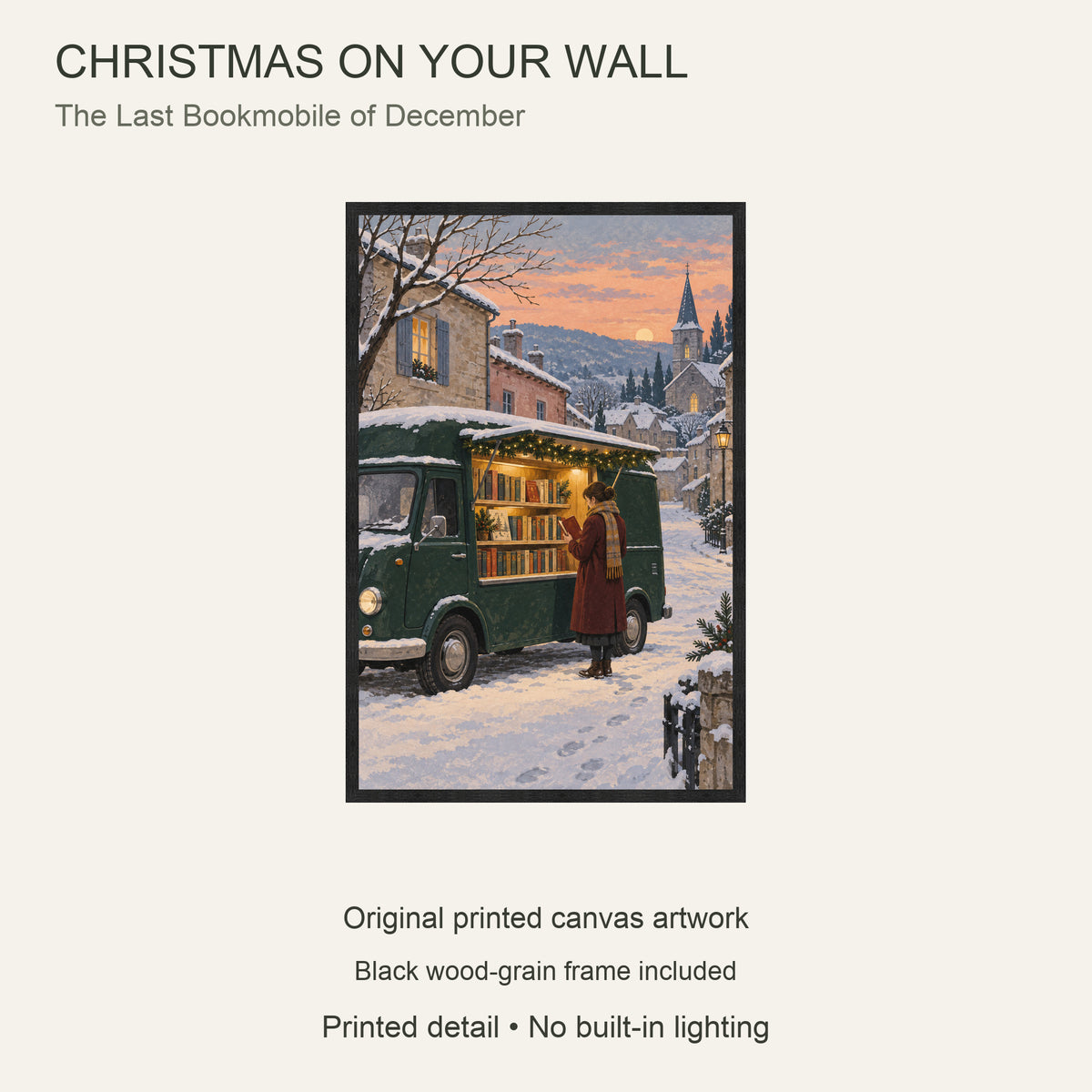 The Last Bookmobile of December — Black Wood Framed Christmas Canvas Wall Art — 主题与商品配置 — Image 9