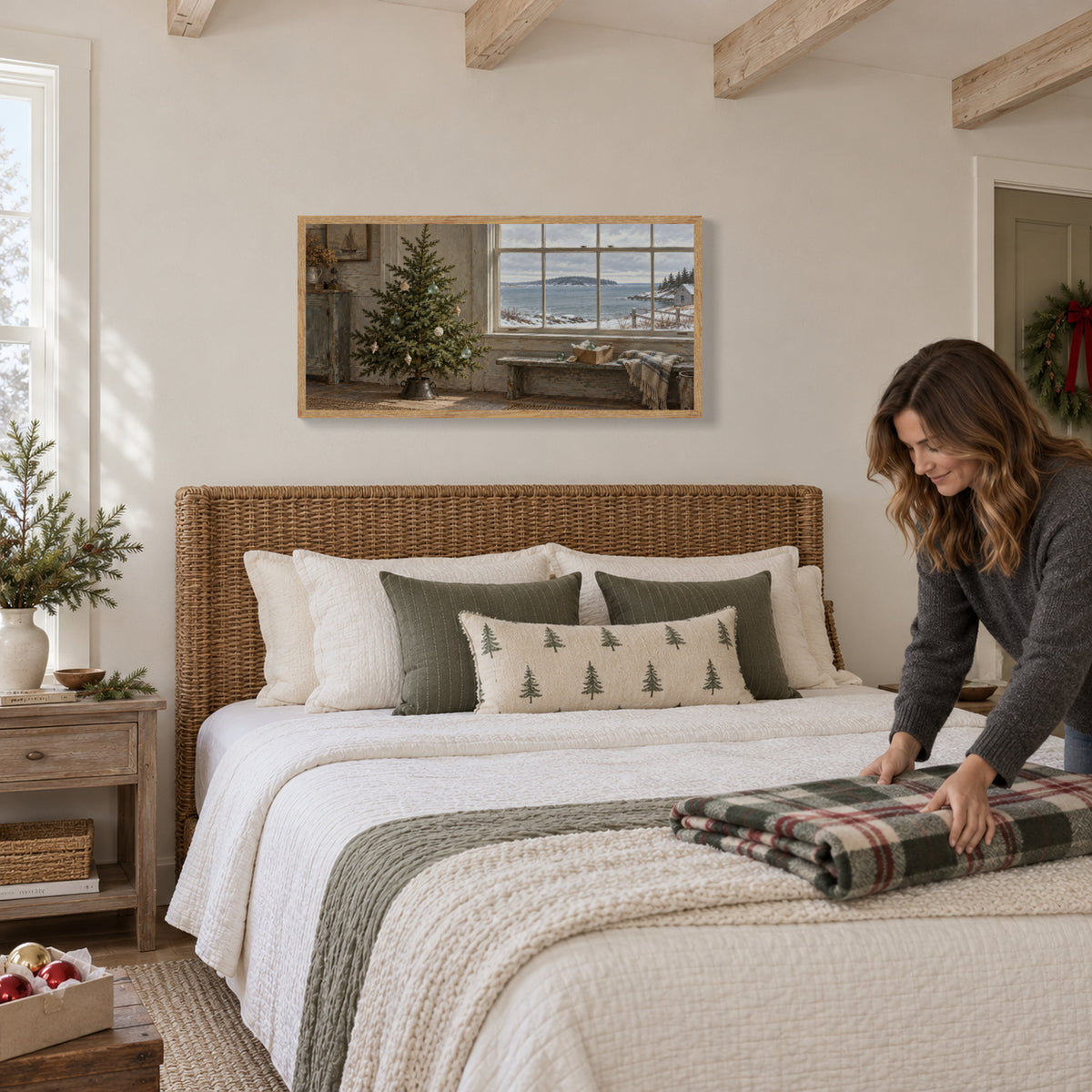 A Seaside Christmas Tree — Light Wood Framed Christmas Canvas Wall Art — 客房备好过节毯 — Image 2