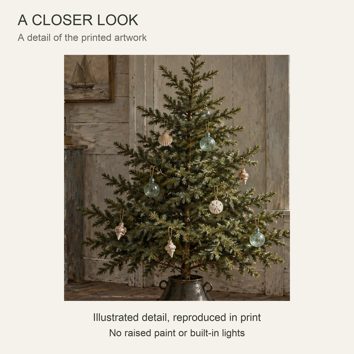 A Seaside Christmas Tree — Light Wood Framed Christmas Canvas Wall Art — 画芯局部细节 — Image 4