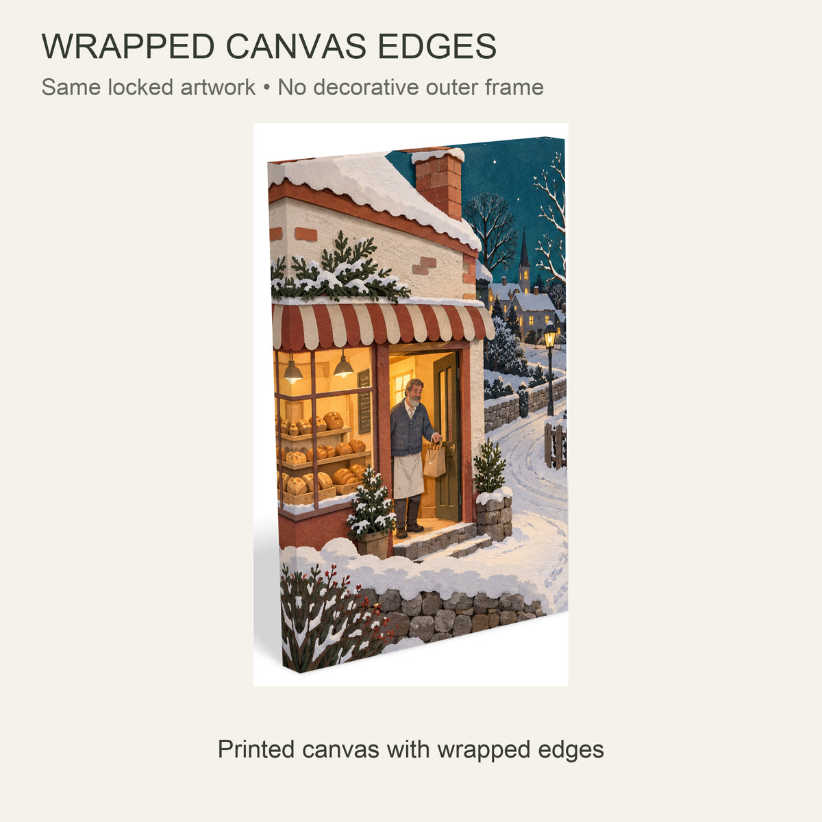 The Whole Street Lights Up — Christmas Canvas Wall Art Set of 3 — 三联画布包边细节 — Image 6