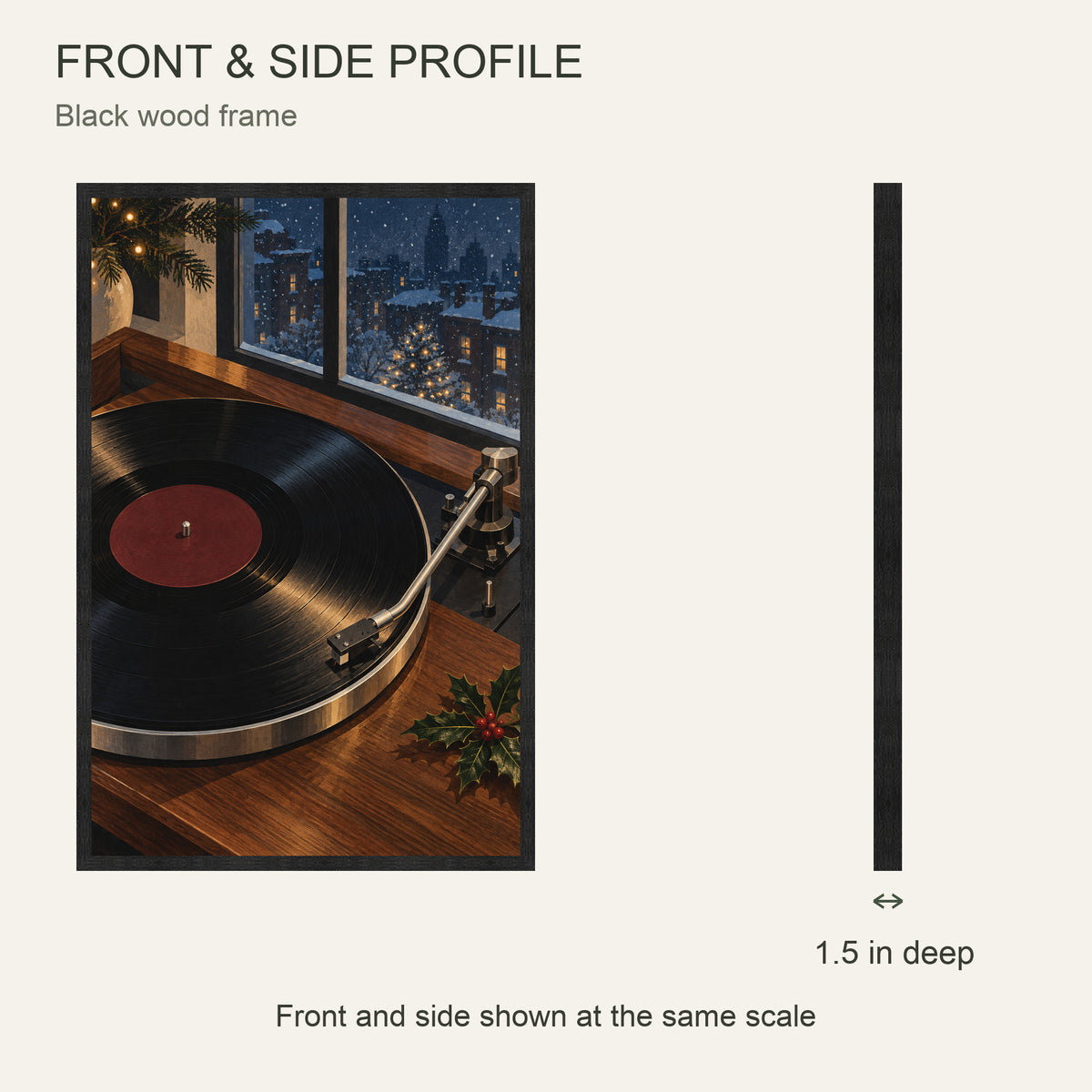 Christmas Night on Vinyl — Black Wood Framed Christmas Canvas Wall Art — 正面与真实厚度 — Image 5