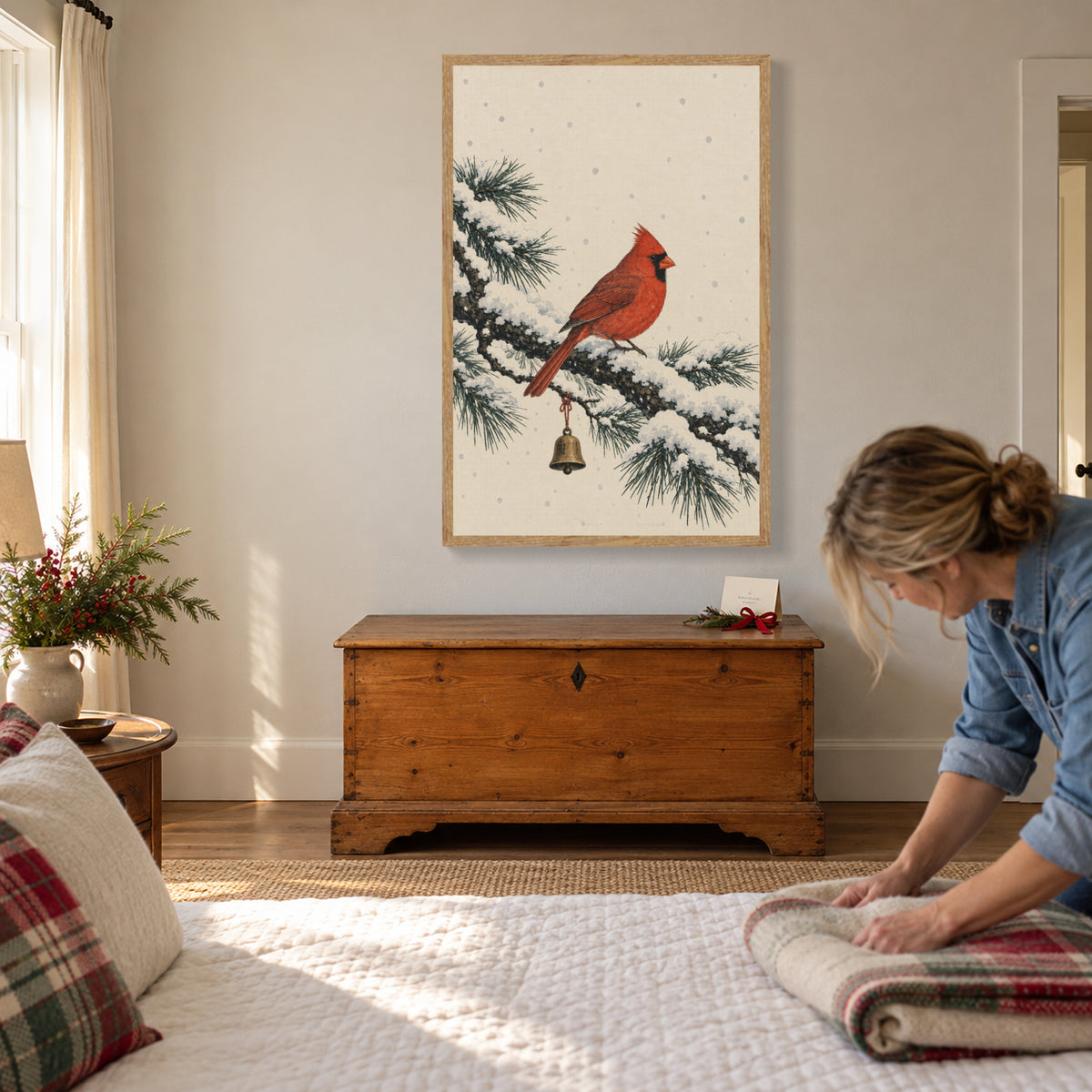 A Cardinal After the Snow — Light Wood Framed Christmas Canvas Wall Art — 圣诞客房 — Image 3