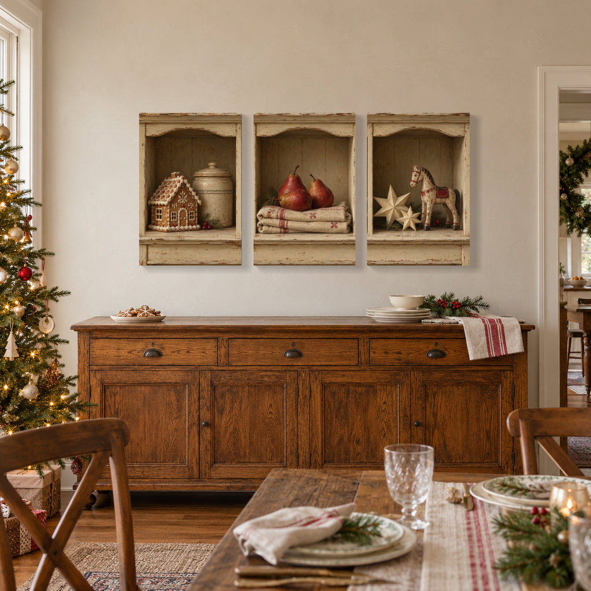 Christmas in the Cupboard — Christmas Canvas Wall Art Set of 3 — 氛围首图 — Image 1