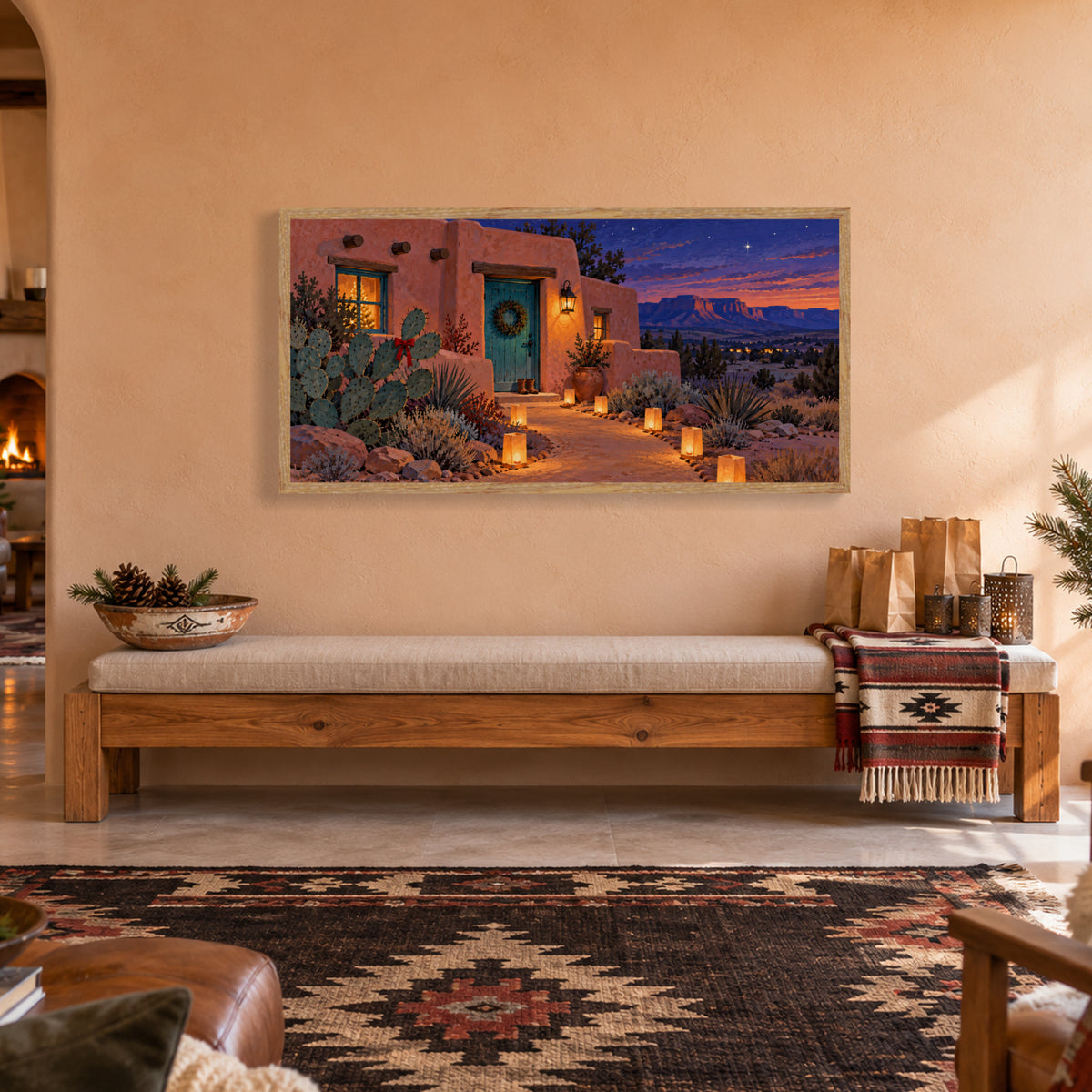 Christmas Comes to the Desert — Light Wood Framed Christmas Canvas Wall Art — 氛围首图 — Image 1