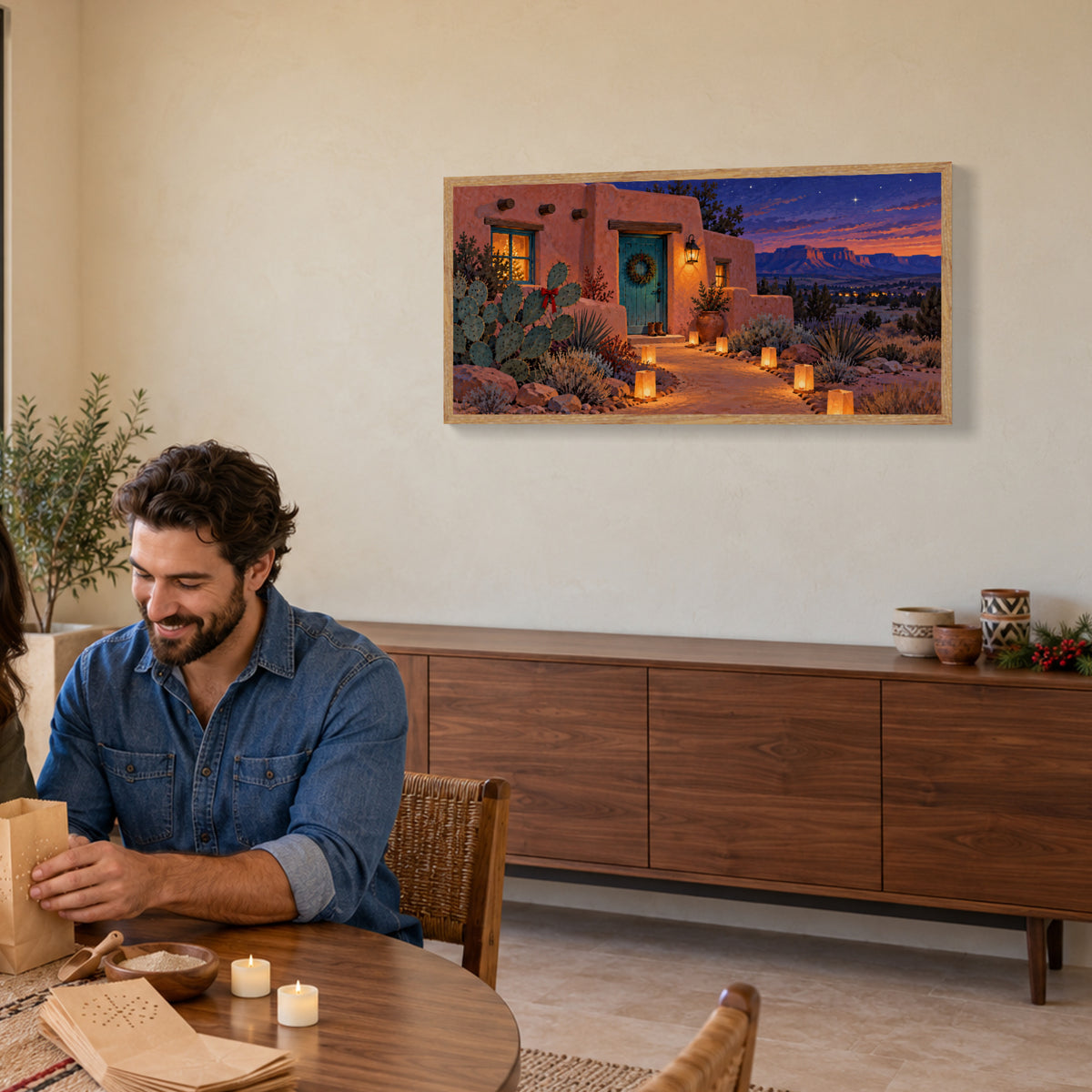 Christmas Comes to the Desert — Light Wood Framed Christmas Canvas Wall Art — 纸袋灯准备中 — Image 2