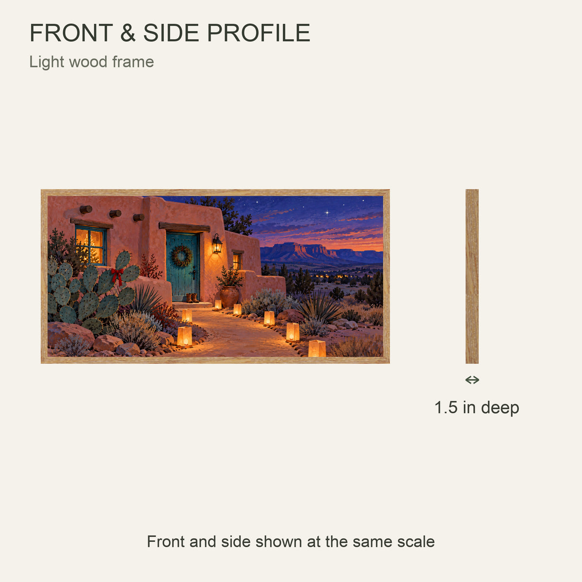 Christmas Comes to the Desert — Light Wood Framed Christmas Canvas Wall Art — 正面与真实厚度 — Image 5