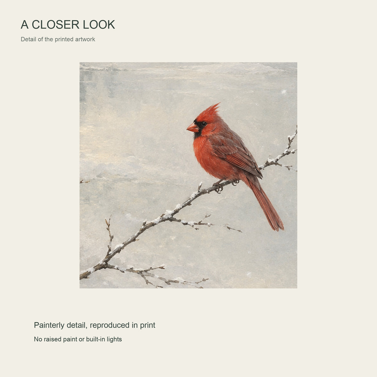 A Cardinal in the First Snow — Gallery-Wrapped Canvas Wall Art — Detail of printed artwork — Image 4