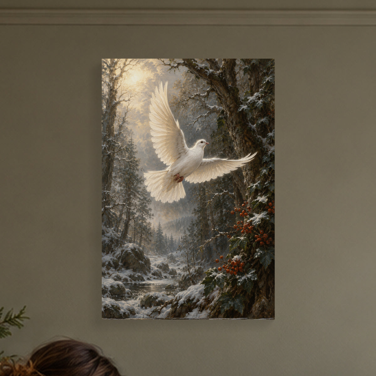 White Wings in the Winter Grove — Gallery-Wrapped Canvas Wall Art — Atmospheric canvas close view — Image 1