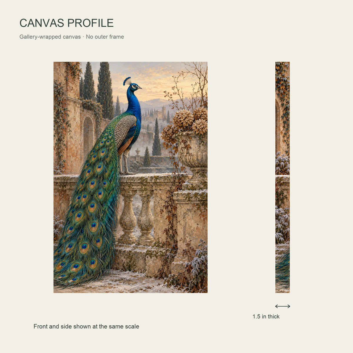 The Peacock in the Sleeping Garden — Gallery-Wrapped Canvas Wall Art — Front and 1.5 inch canvas side profile — Image 5