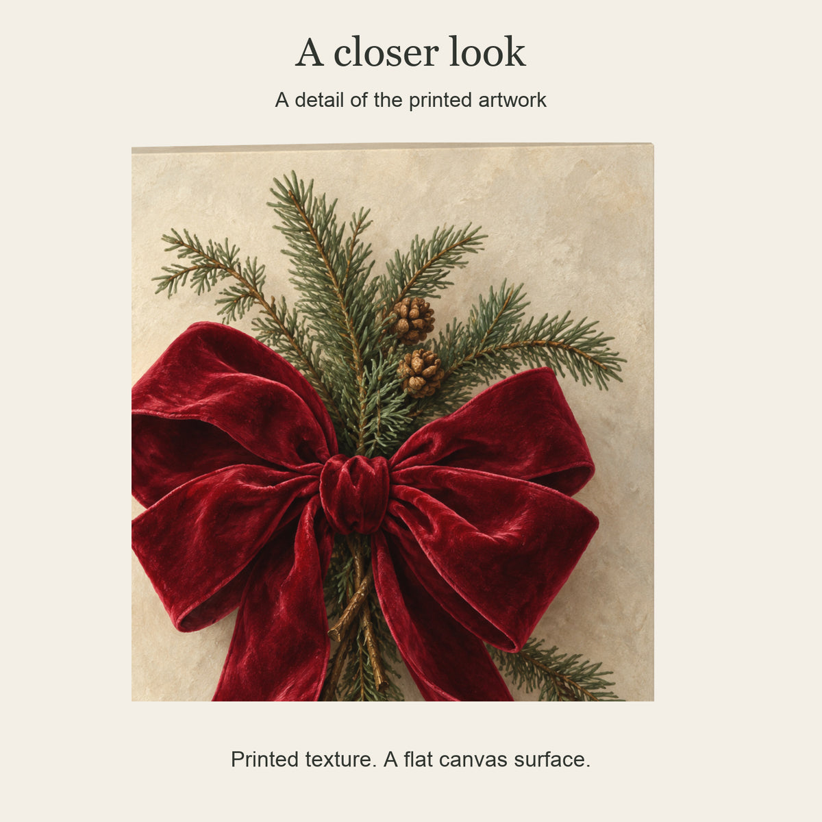 One Bow, All of Christmas — Christmas Canvas Wall Art — Close-up of the printed artwork — Image 4