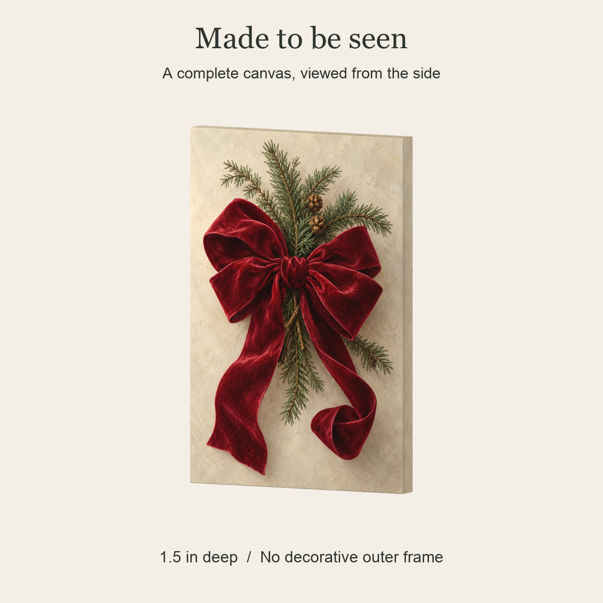 One Bow, All of Christmas — Christmas Canvas Wall Art — Complete gallery-wrapped canvas side profile, 1.5 inches deep — Image 5