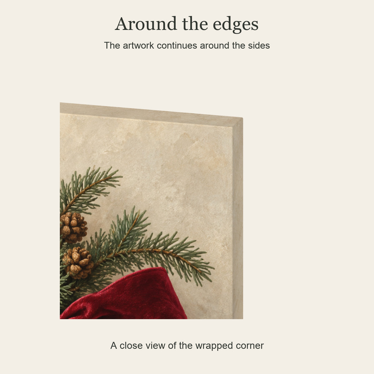 One Bow, All of Christmas — Christmas Canvas Wall Art — Continuous wrapped canvas corner detail, no outer frame — Image 6