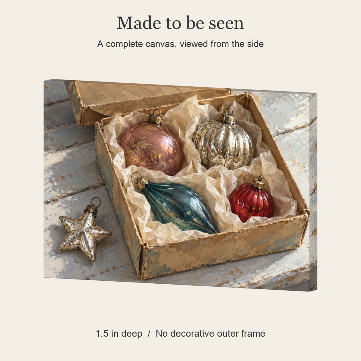 Unpacking Christmas Memories — Christmas Canvas Wall Art — Complete gallery-wrapped canvas side profile, 1.5 inches deep — Image 5