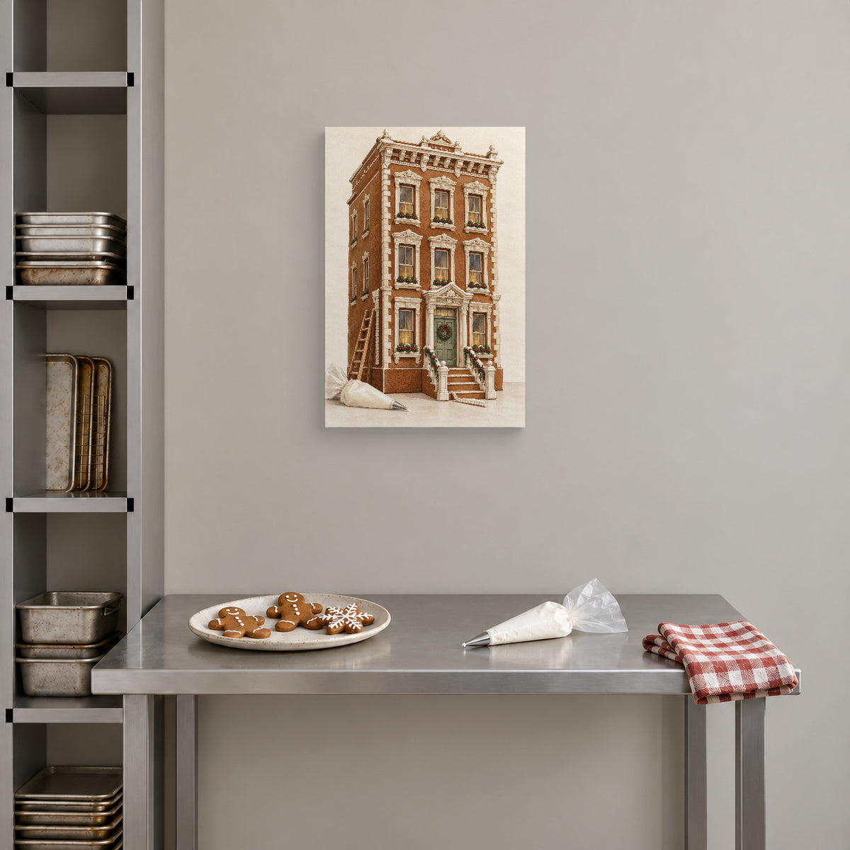 The Gingerbread Architect — Christmas Canvas Wall Art — Alternative lifestyle setting with the same artwork — Image 3