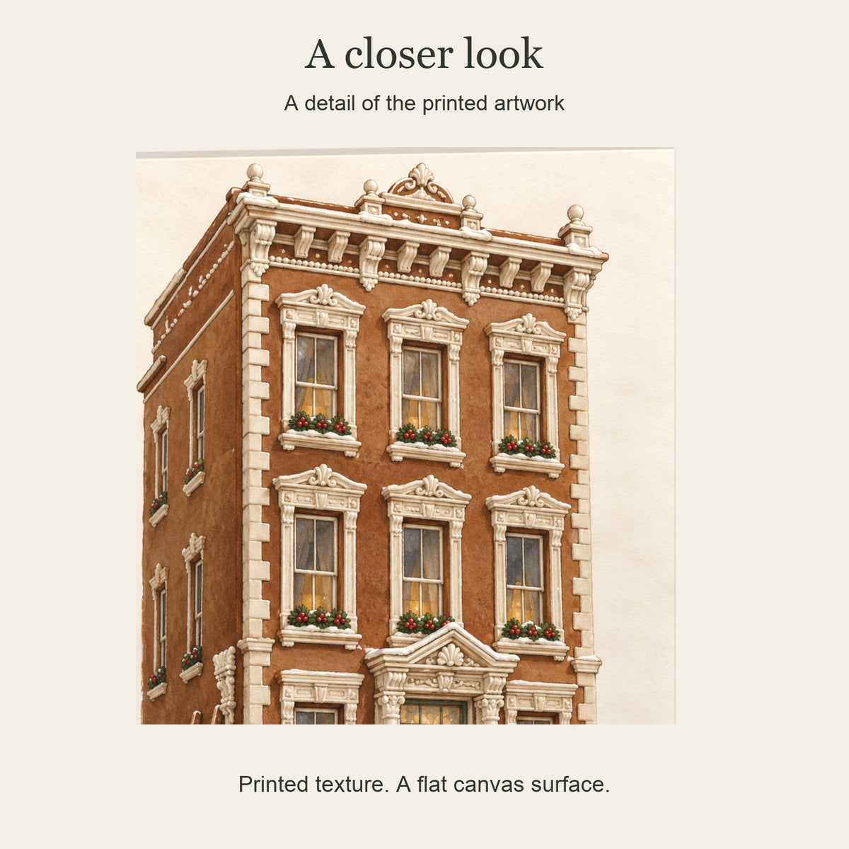 The Gingerbread Architect — Christmas Canvas Wall Art — Close-up of the printed artwork — Image 4