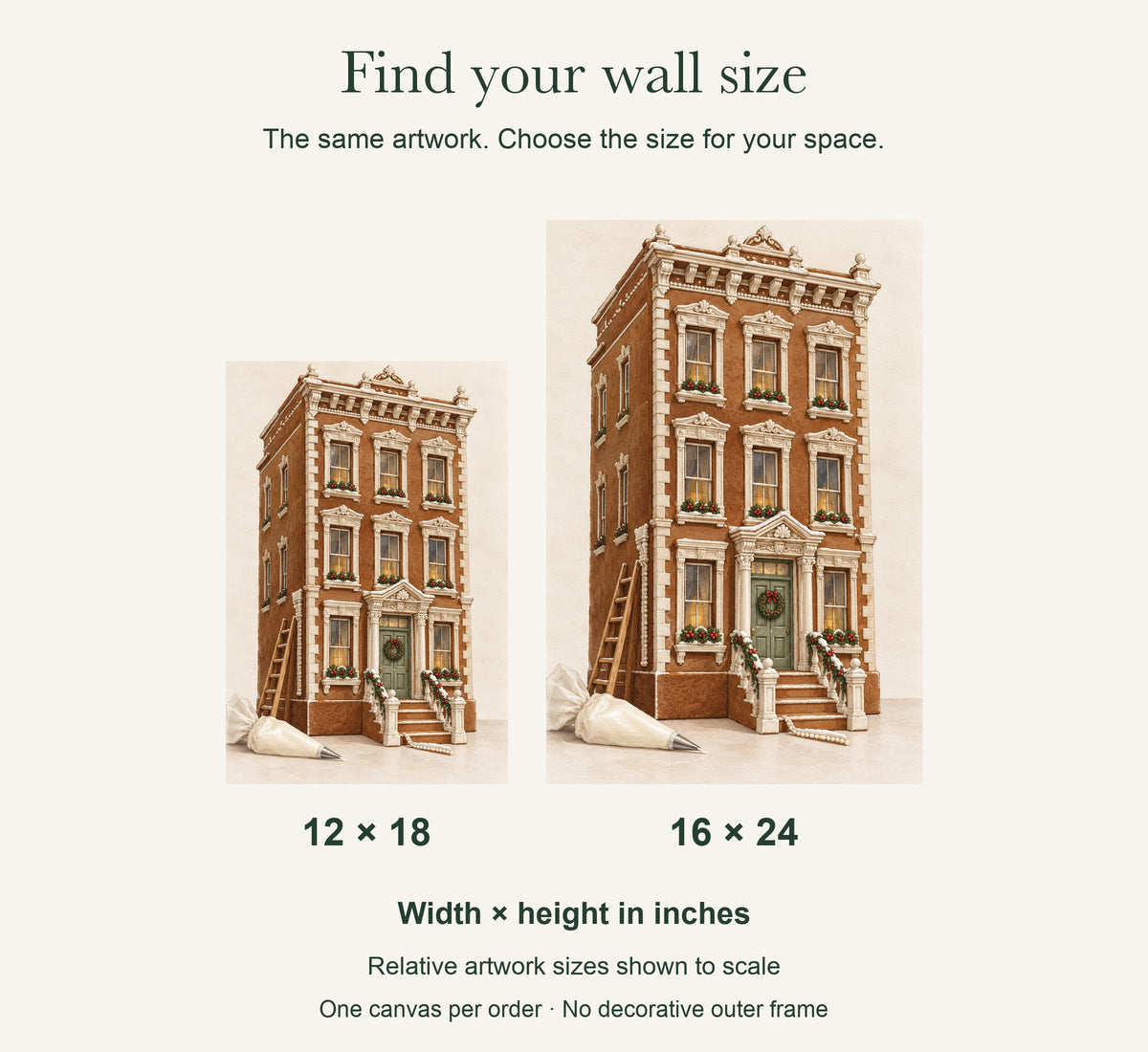 The Gingerbread Architect — Christmas Canvas Wall Art — artwork size comparison, width × height in inches — Image 9