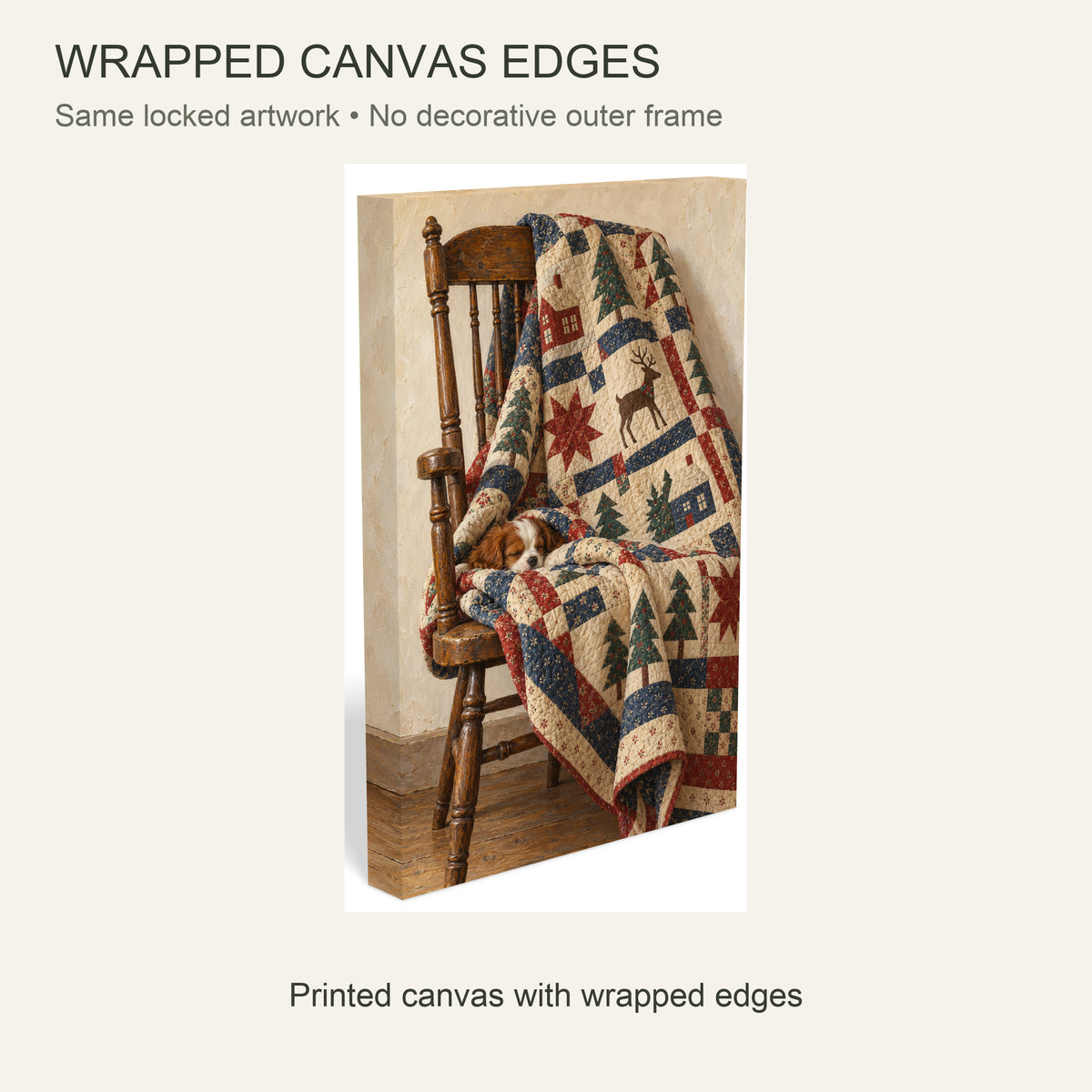Christmas Stitched into a Quilt — Christmas Canvas Wall Art — Continuous wrapped canvas edge detail, no outer frame — Image 6