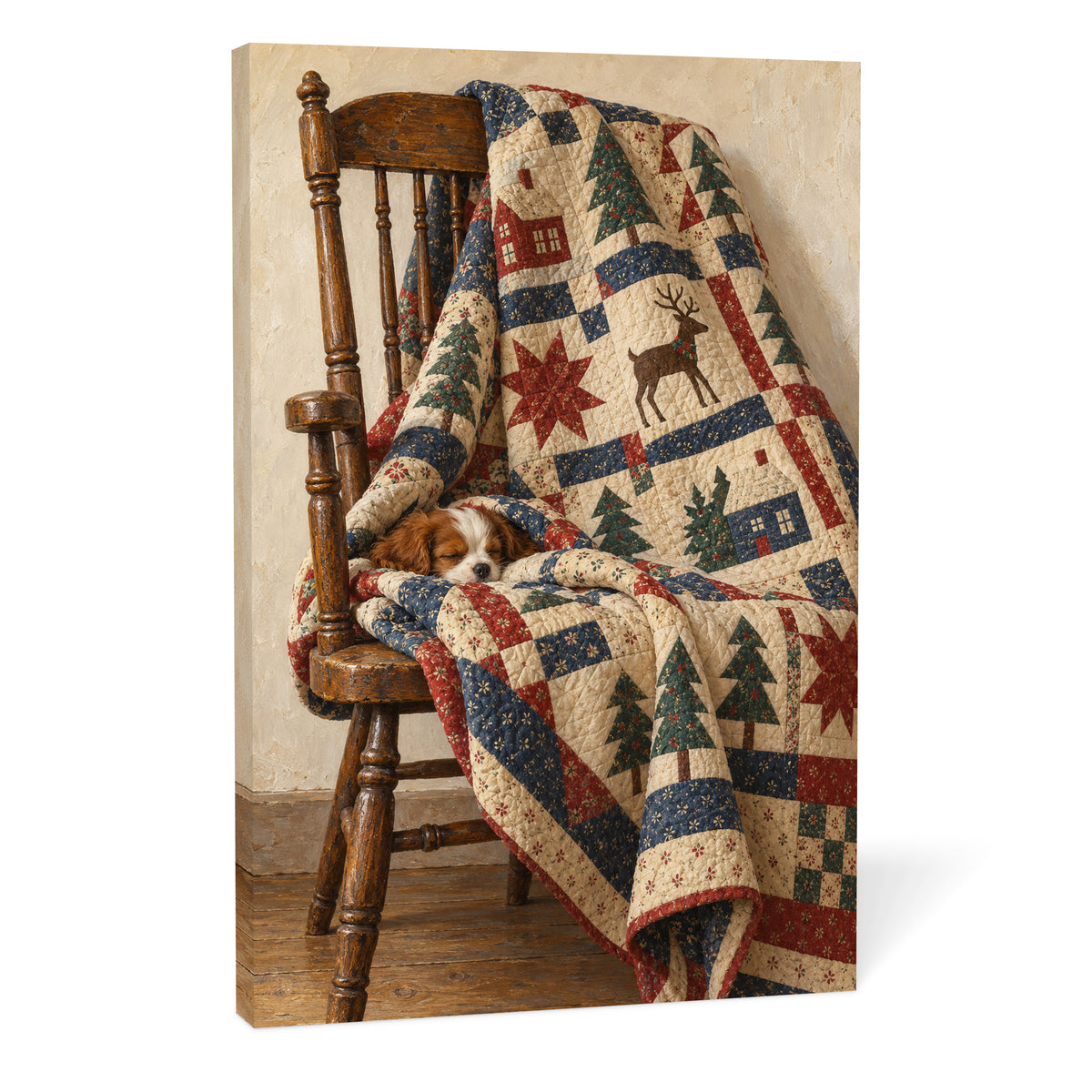 Christmas Stitched into a Quilt — Christmas Canvas Wall Art — Complete canvas on a white background — Image 10