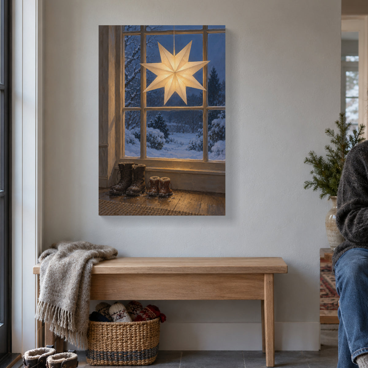 A Star Waiting at the Window — Christmas Canvas Wall Art — Complete canvas in a themed home setting — Image 1