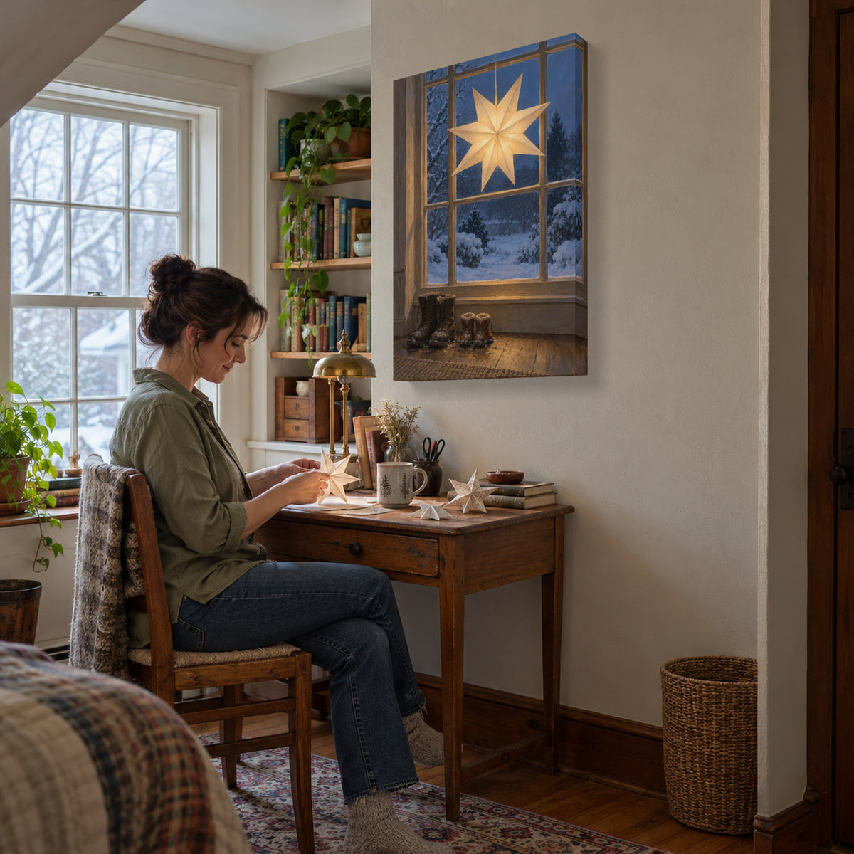 A Star Waiting at the Window — Christmas Canvas Wall Art — Lifestyle view of the complete canvas — Image 2