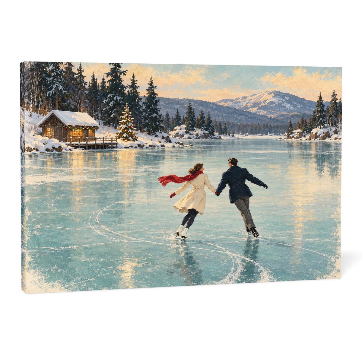 A Red Scarf on the Ice — Christmas Canvas Wall Art — Complete canvas on a white background — Image 10