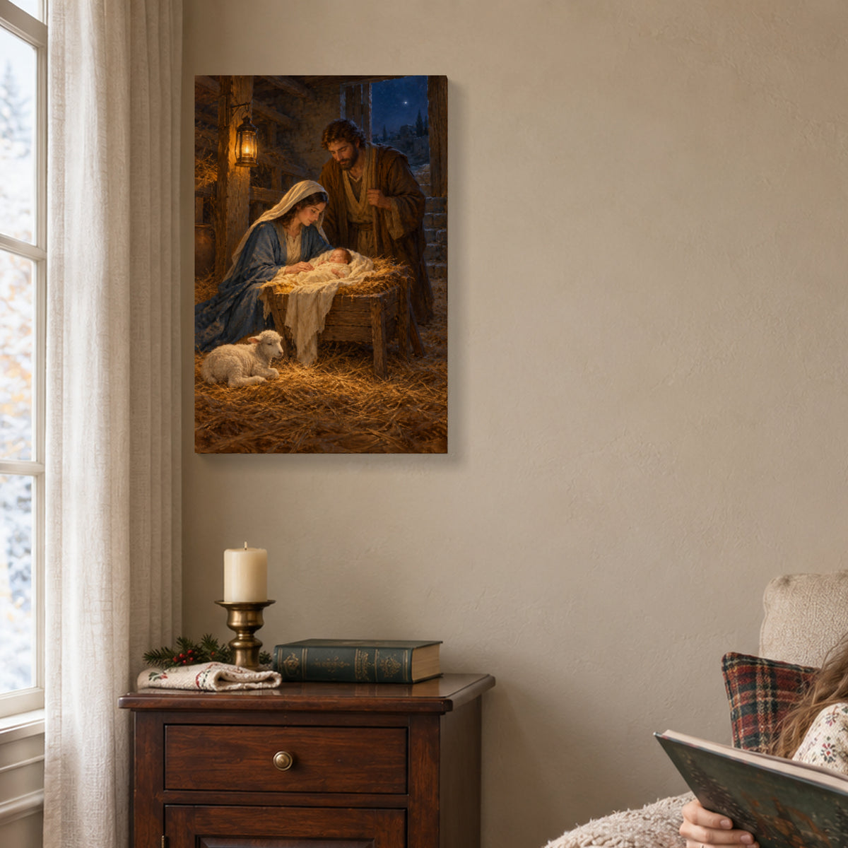 The Smallest Light on Christmas Eve — Christmas Canvas Wall Art — Complete canvas in a themed home setting — Image 1