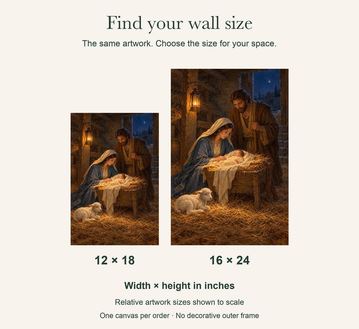 The Smallest Light on Christmas Eve — Christmas Canvas Wall Art — artwork size comparison, width × height in inches — Image 7