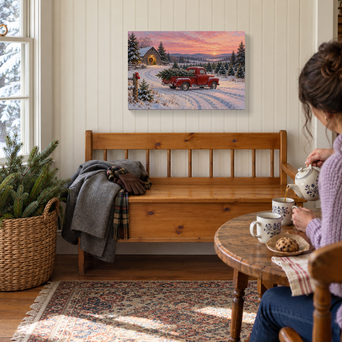 The Last Christmas Tree Comes Home — Christmas Canvas Wall Art — Alternative lifestyle view of the complete canvas — Image 3