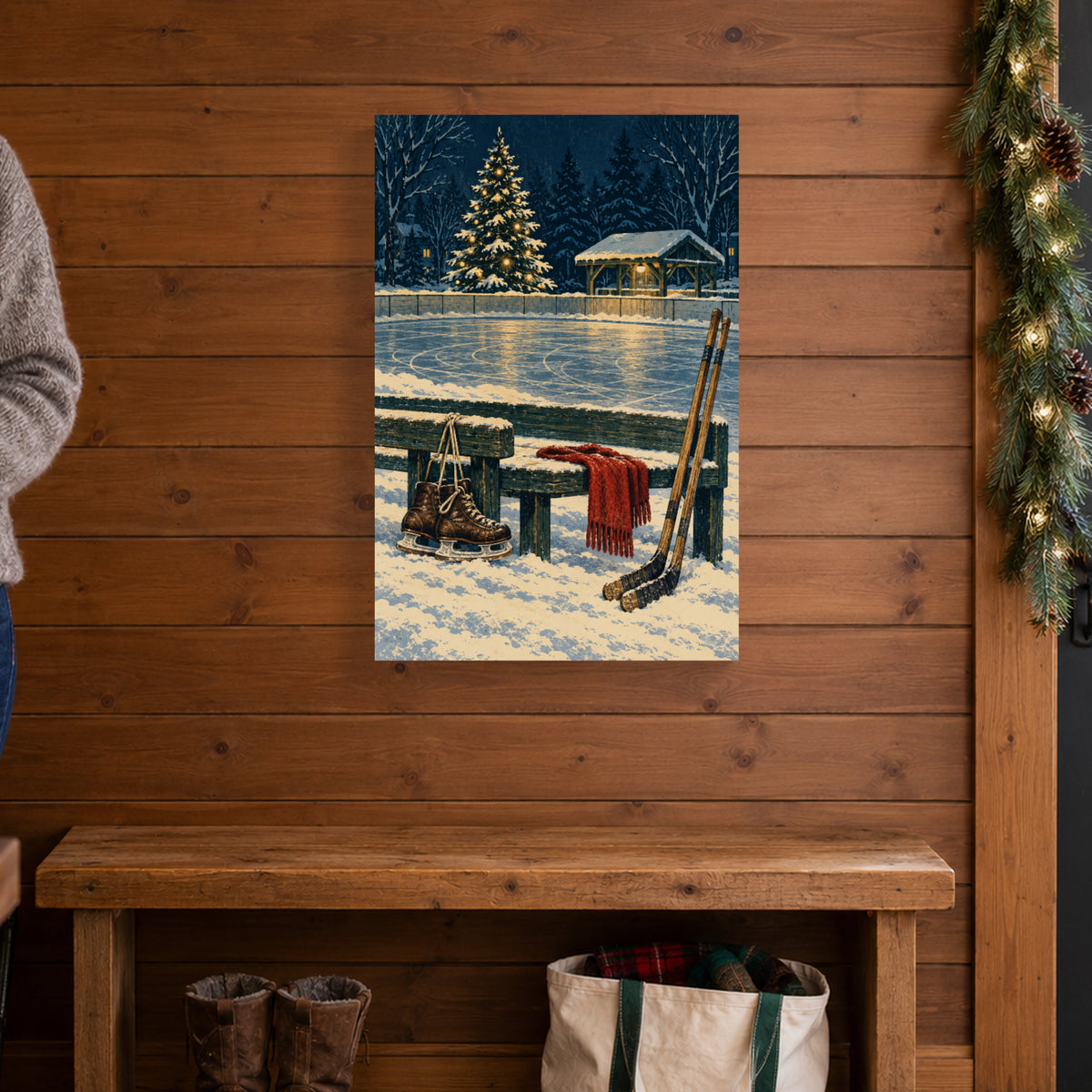 Christmas After the Last Skate — Christmas Canvas Wall Art — Complete canvas in a themed home setting — Image 1