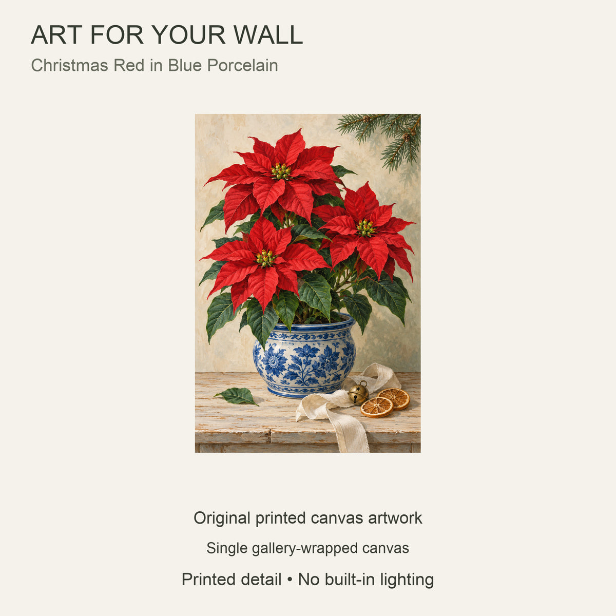Christmas Red in Blue Porcelain — Christmas Canvas Wall Art — Complete artwork and single canvas configuration — Image 9
