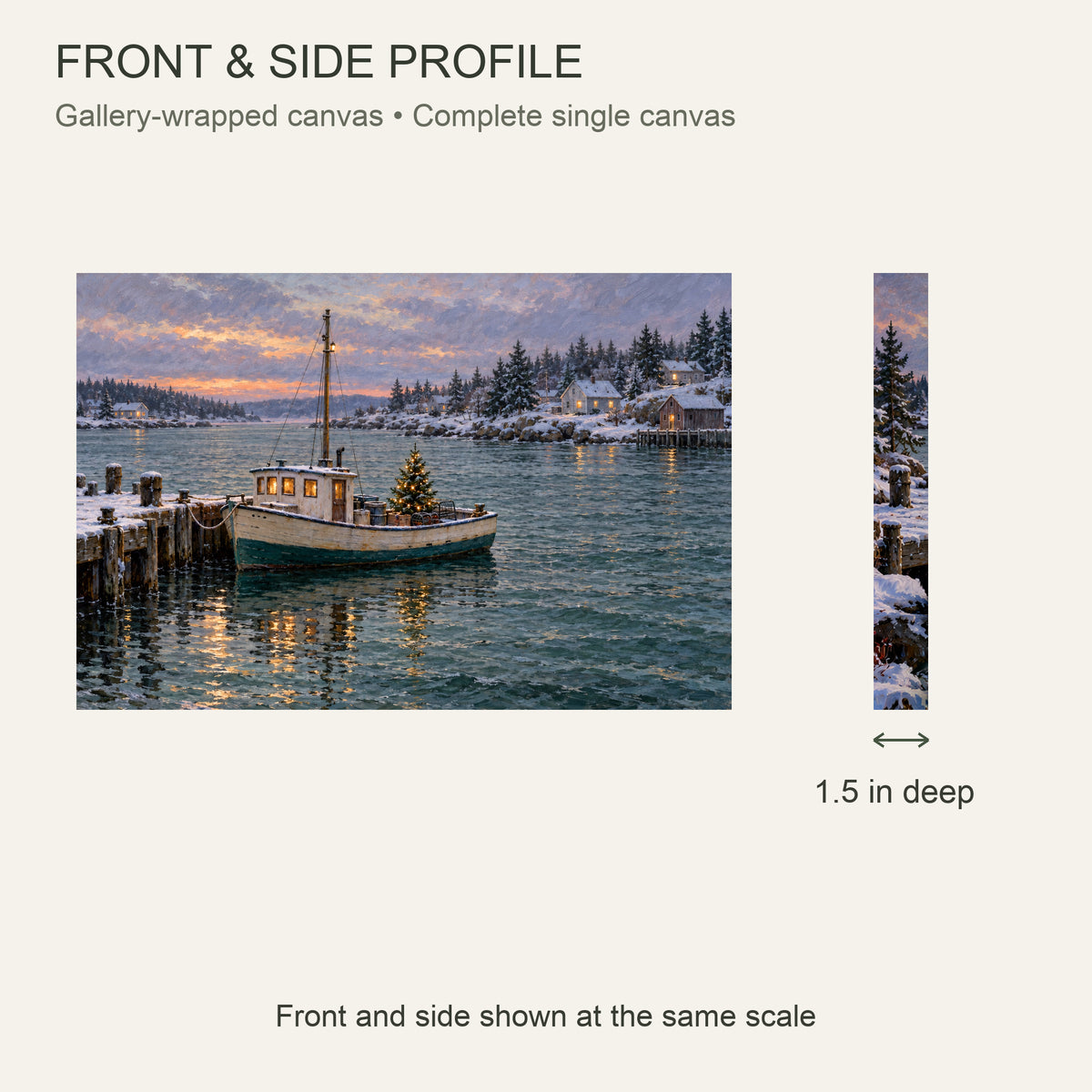 A Christmas Tree in the Harbor — Christmas Canvas Wall Art — Complete front and 1.5 inch side profile — Image 5