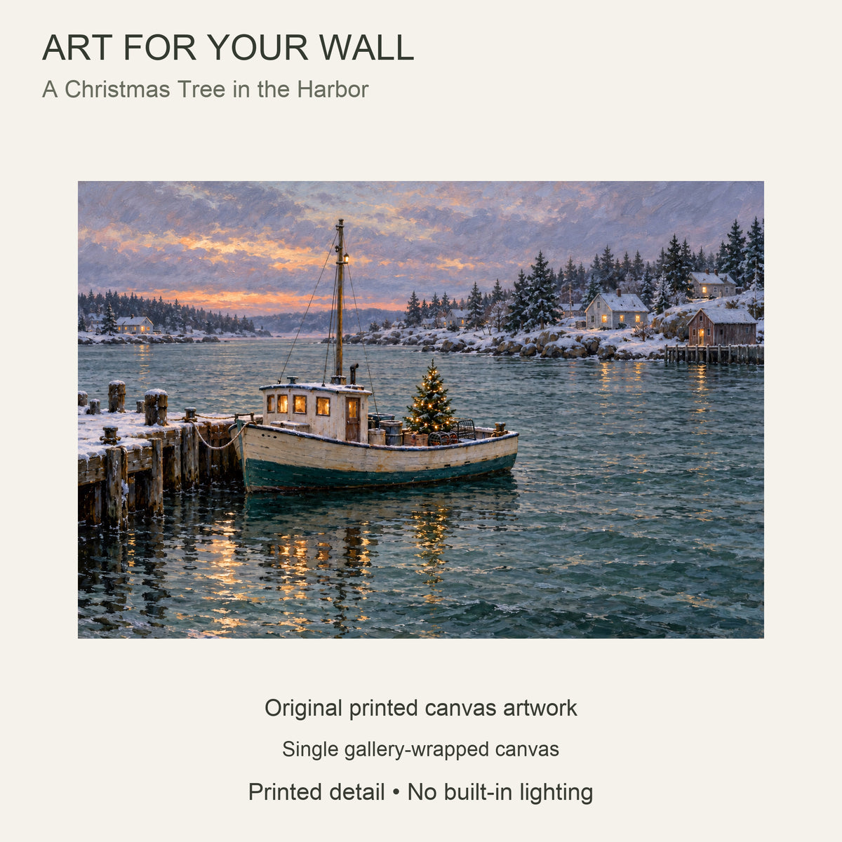 A Christmas Tree in the Harbor — Christmas Canvas Wall Art — Complete artwork and single canvas configuration — Image 9