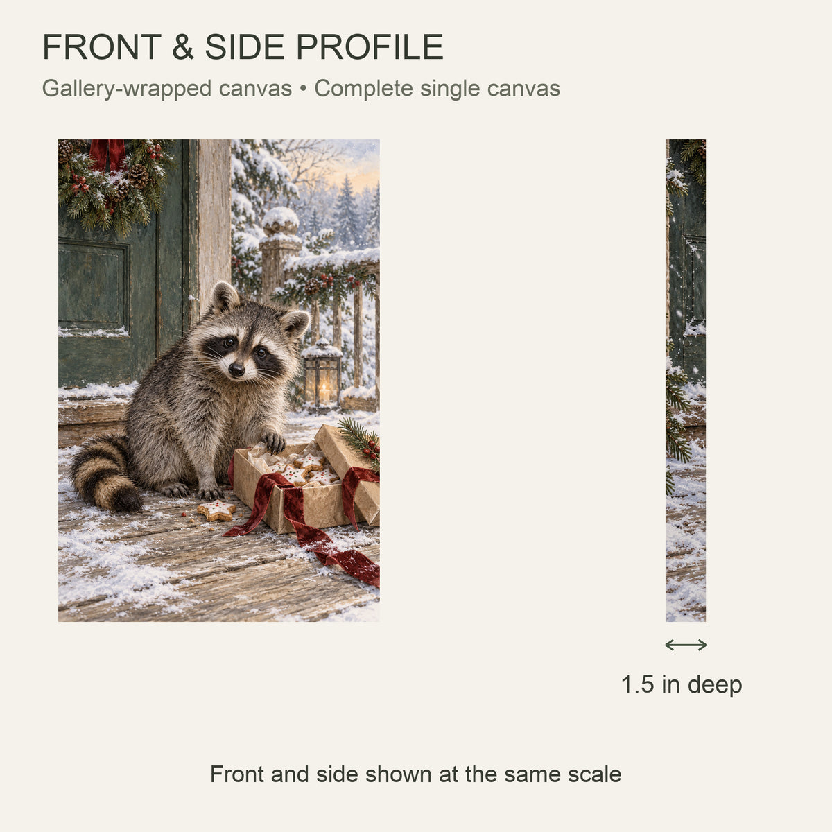 The Raccoon Found the Cookies — Christmas Canvas Wall Art — Complete front and 1.5 inch side profile — Image 5
