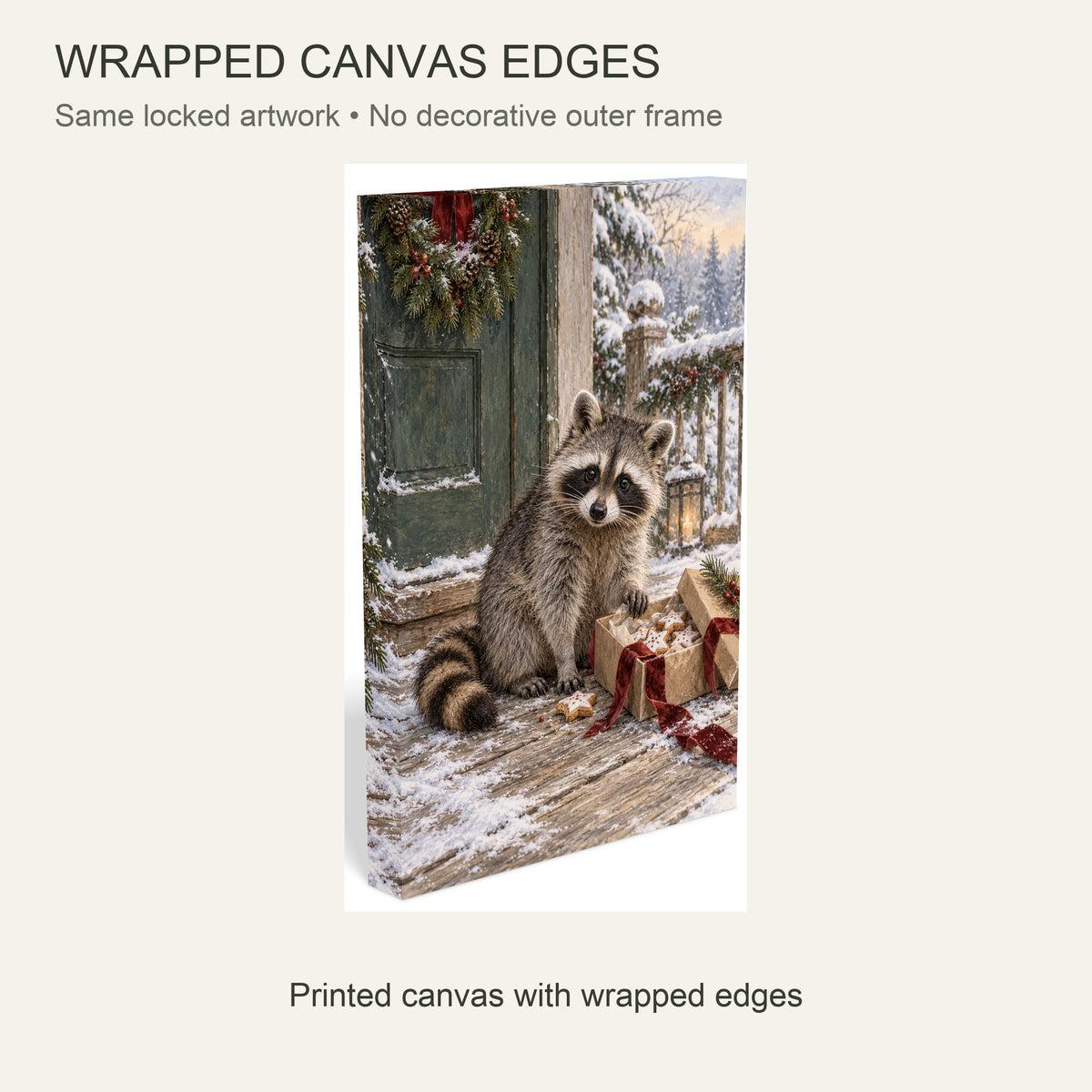 The Raccoon Found the Cookies — Christmas Canvas Wall Art — Continuous wrapped canvas edge detail, no outer frame — Image 6