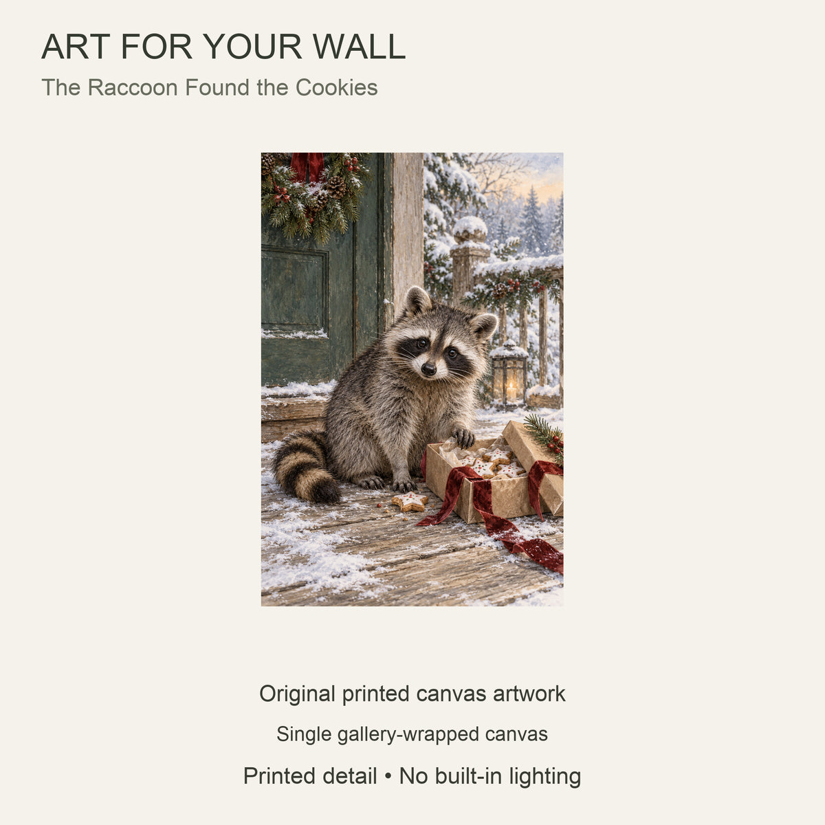 The Raccoon Found the Cookies — Christmas Canvas Wall Art — Complete artwork and single canvas configuration — Image 9