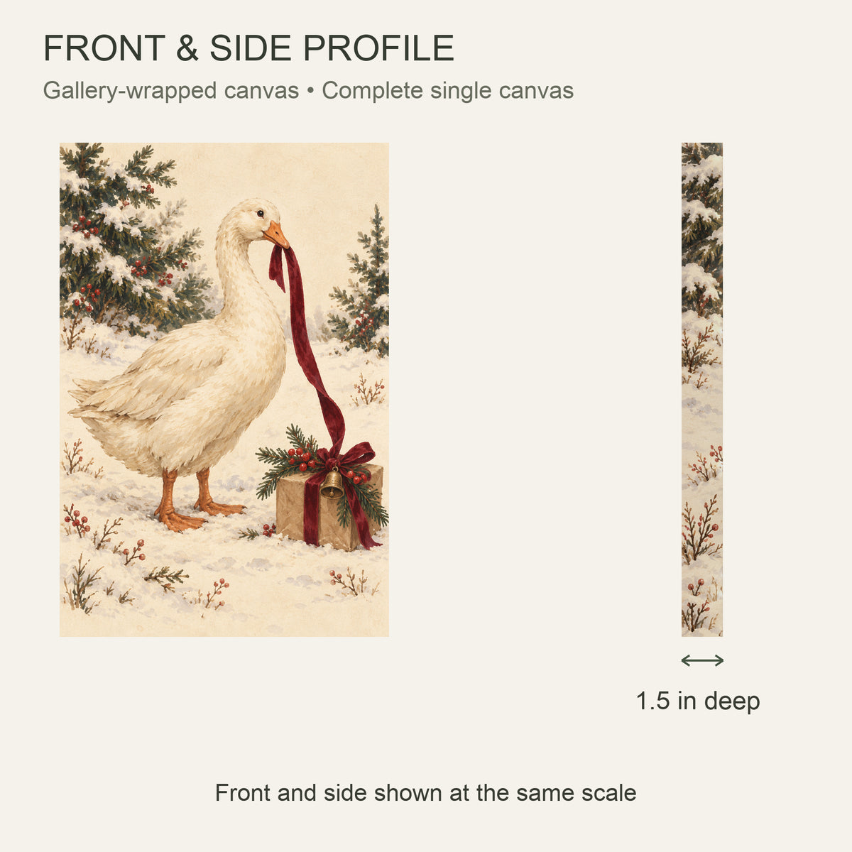 The Goose Took the Ribbon — Christmas Canvas Wall Art — Complete front and 1.5 inch side profile — Image 5