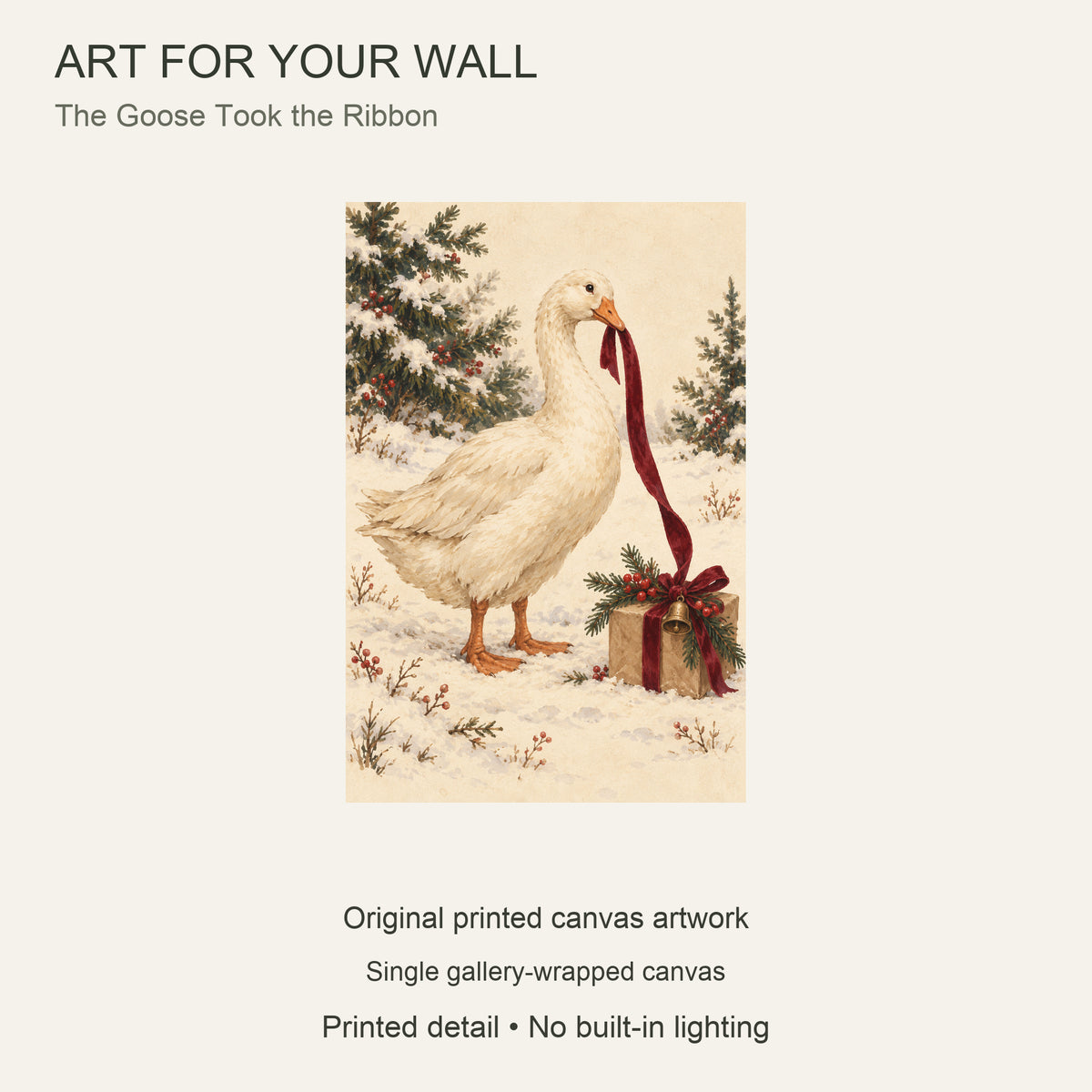 The Goose Took the Ribbon — Christmas Canvas Wall Art — Complete artwork and single canvas configuration — Image 9