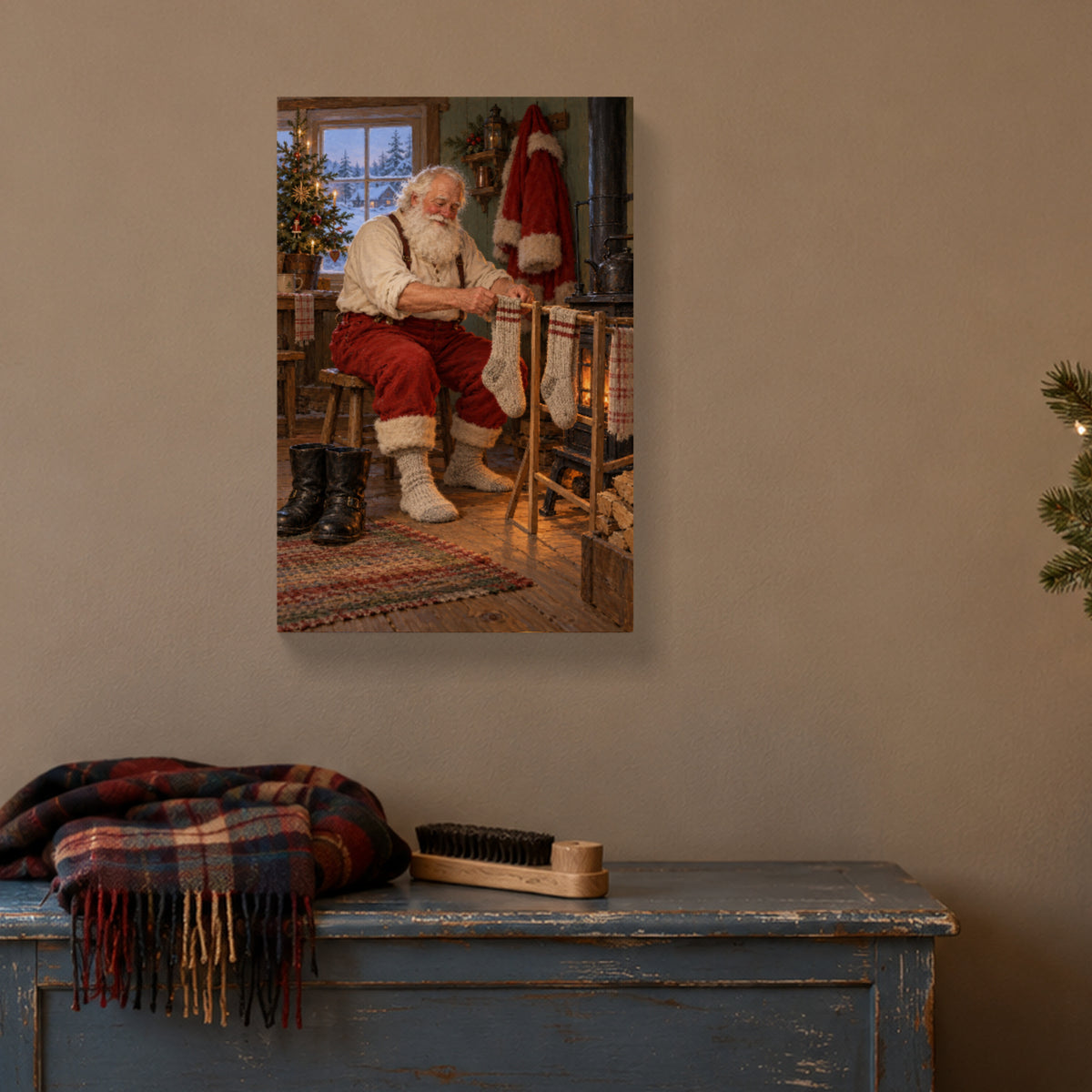 Even Santa Has Laundry — Christmas Canvas Wall Art — Lifestyle view of the complete canvas — Image 2