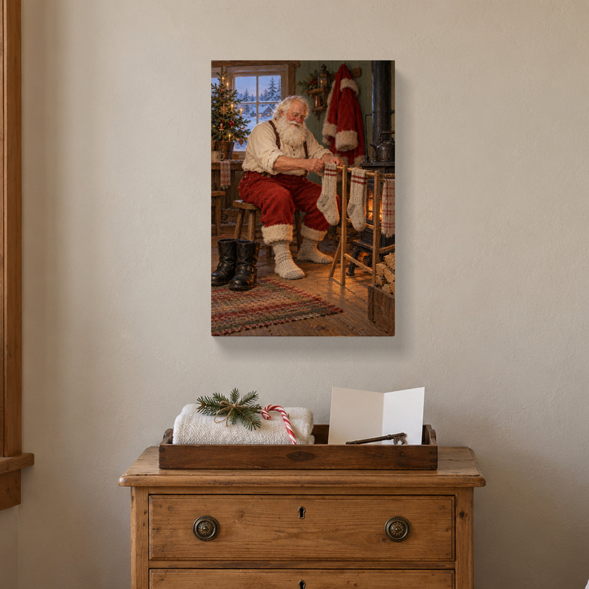 Even Santa Has Laundry — Christmas Canvas Wall Art — Alternative lifestyle view of the complete canvas — Image 3