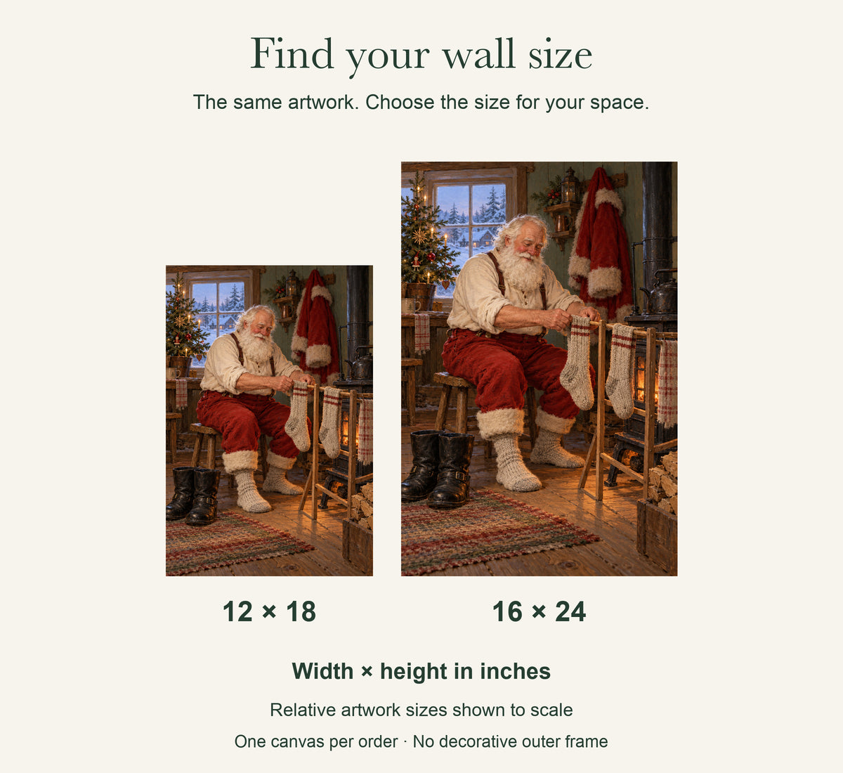 Even Santa Has Laundry — Christmas Canvas Wall Art — artwork size comparison, width × height in inches — Image 8