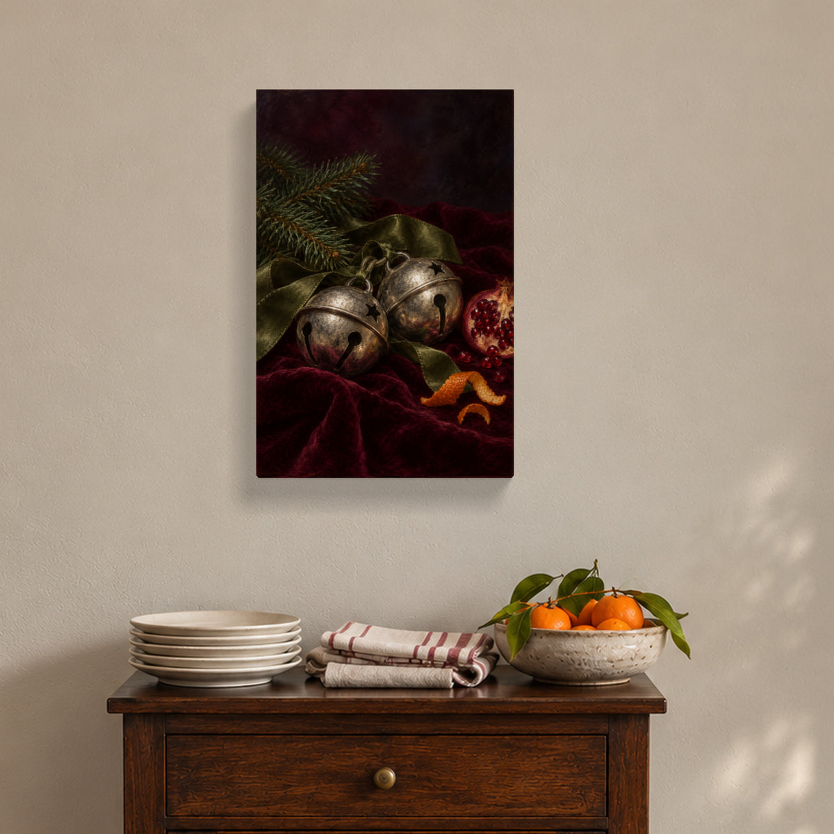 Old Silver Bells on Christmas Eve — Christmas Canvas Wall Art — Lifestyle view of the complete canvas — Image 2
