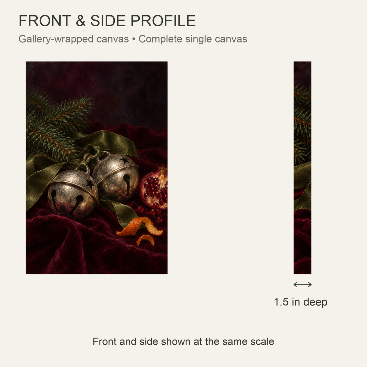 Old Silver Bells on Christmas Eve — Christmas Canvas Wall Art — Complete front and 1.5 inch side profile — Image 5