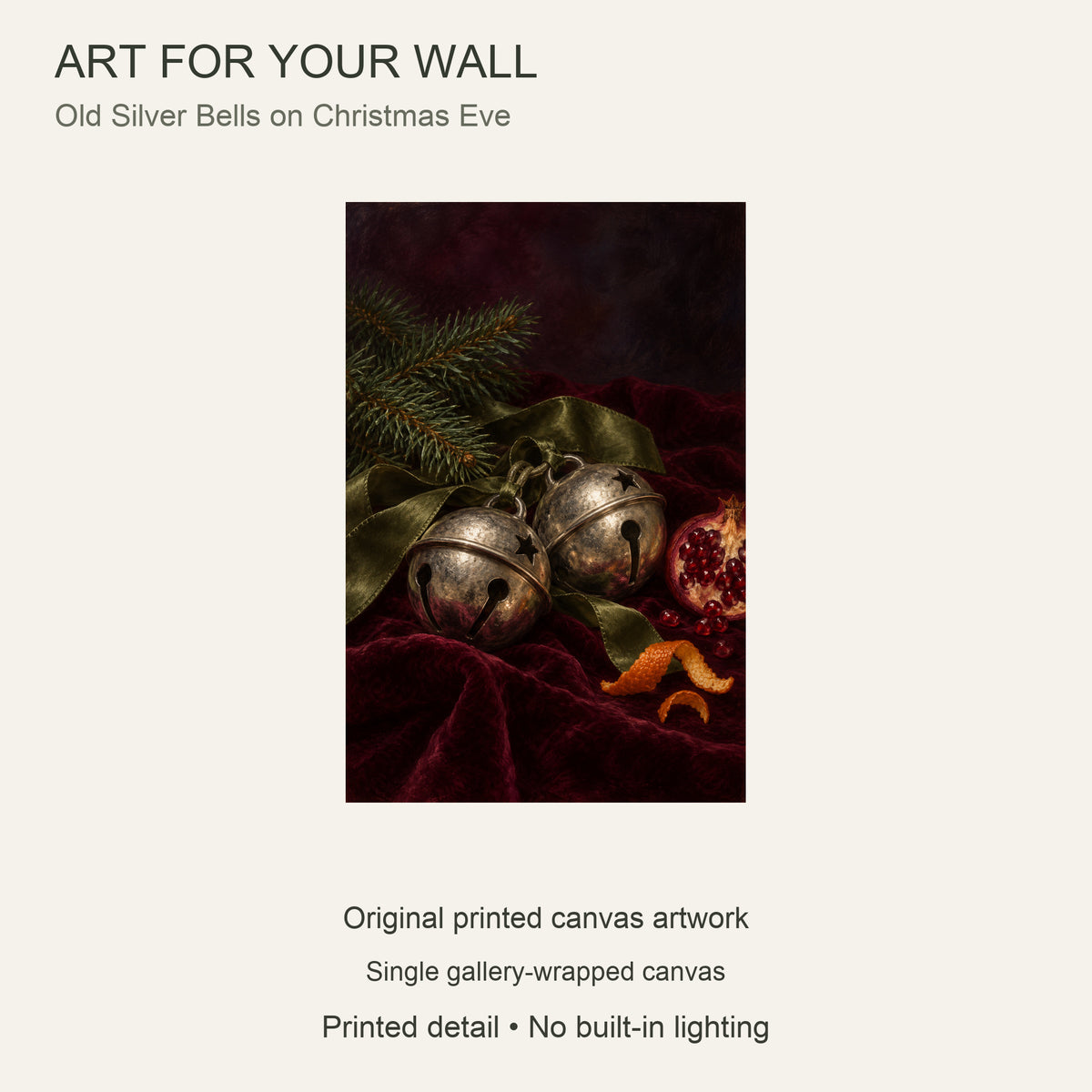 Old Silver Bells on Christmas Eve — Christmas Canvas Wall Art — Complete artwork and single canvas configuration — Image 9