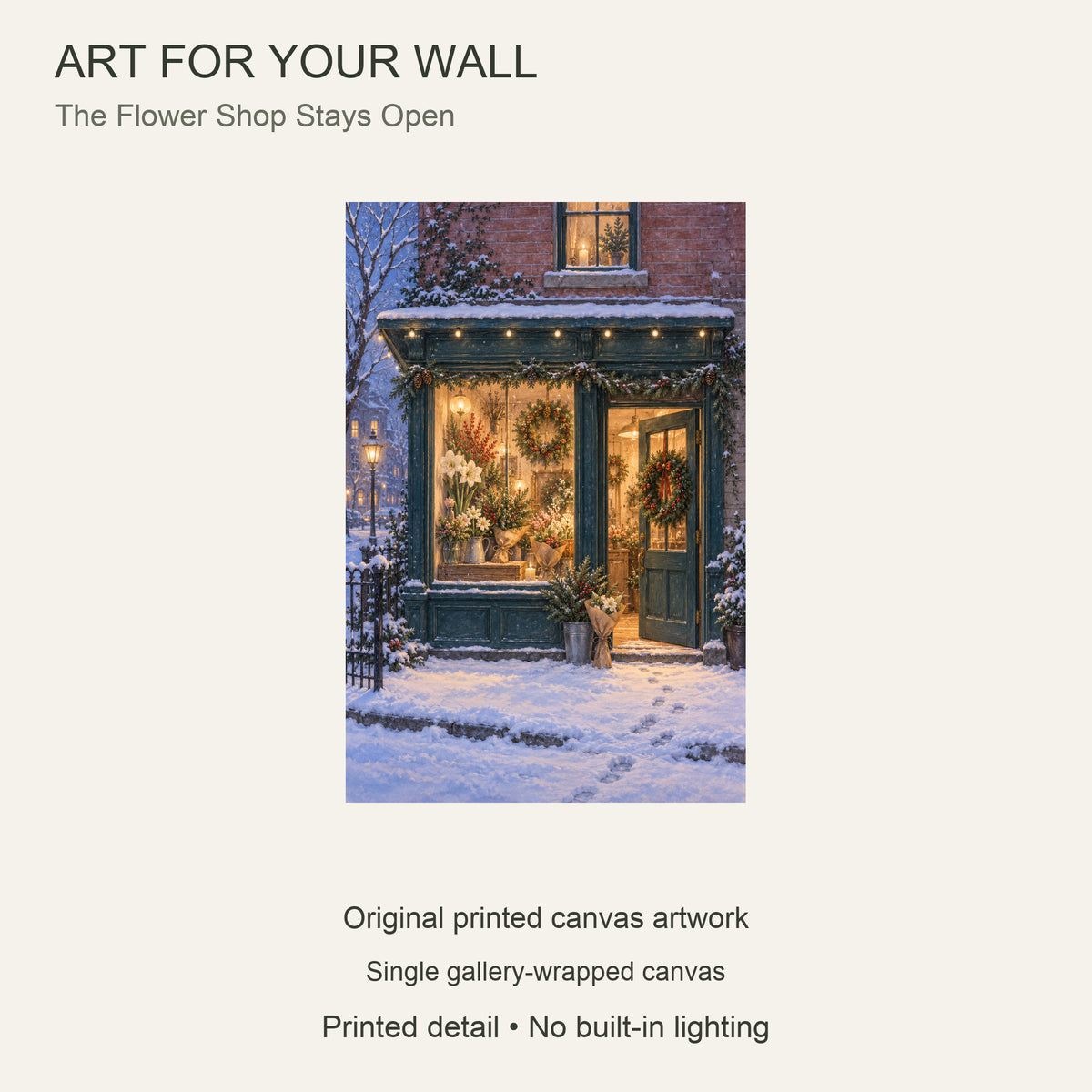 The Flower Shop Stays Open — Christmas Canvas Wall Art — Complete artwork and single canvas configuration — Image 9
